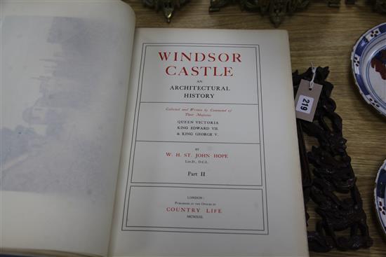 Hope, William H St. John - Windsor Castle, one of 1050, 2 vols (of 3), folio, original half vellum, signed by HRH Queen